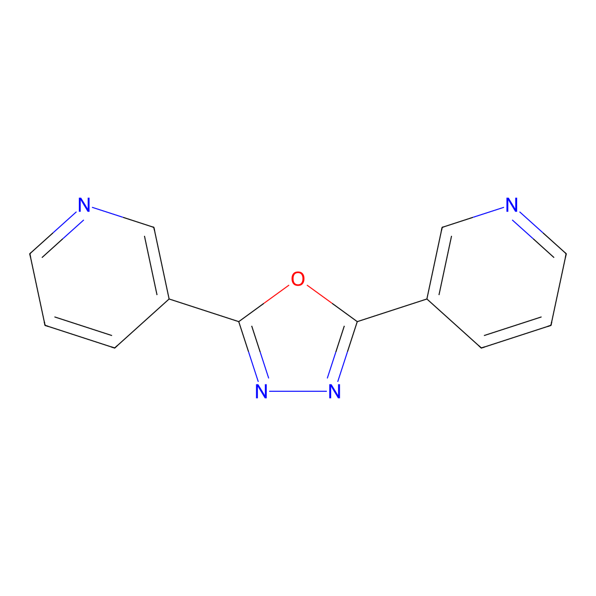 2,5-Bis(3-pyridyl)-1,3,4-oxadiazole molecular structure, CAS 15420-57-2