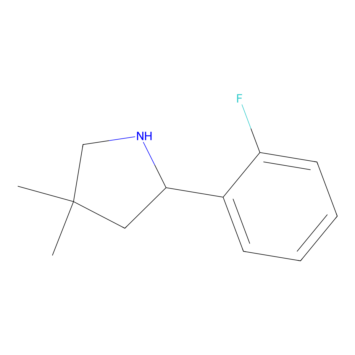 2-(2-Fluorophenyl)-4,4-dimethylpyrrolidine molecular structure, CAS 1542009-16-4