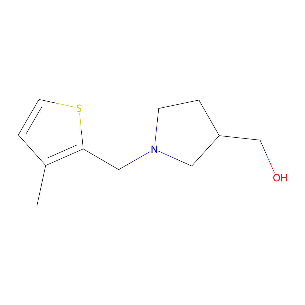 {1-[(3-Methylthiophen-2-yl)methyl]pyrrolidin-3-yl}methanol molecular structure, CAS 1542036-78-1
