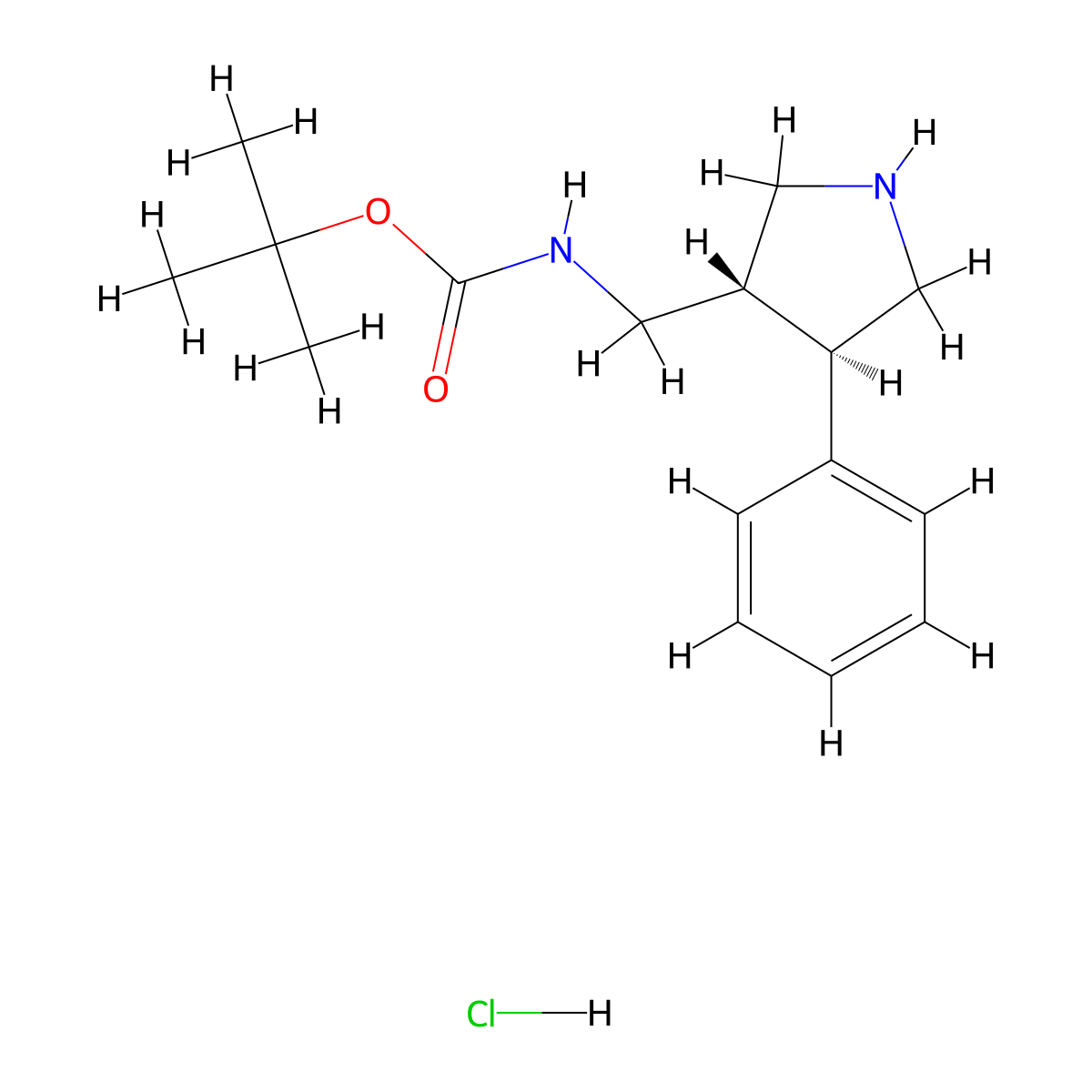 tert-butyl (Trans-4-phenylpyrrolidin-3-yl)methylcarbamate hydrochloride molecular structure, CAS 154206-10-7