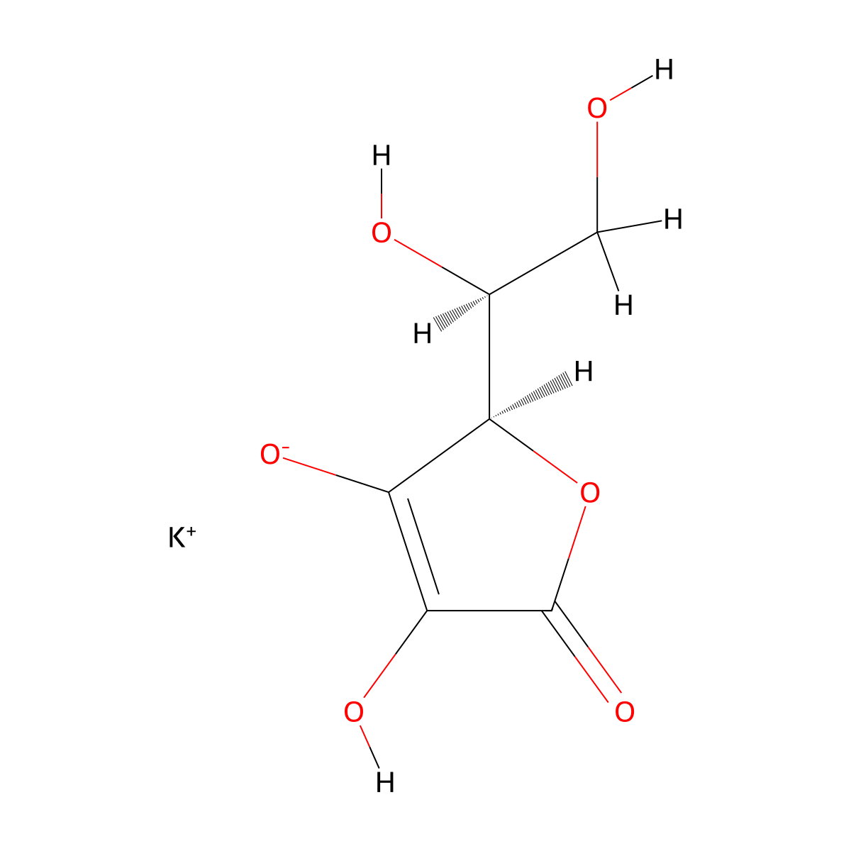 Potassium ascorbate molecular structure, CAS 15421-15-5