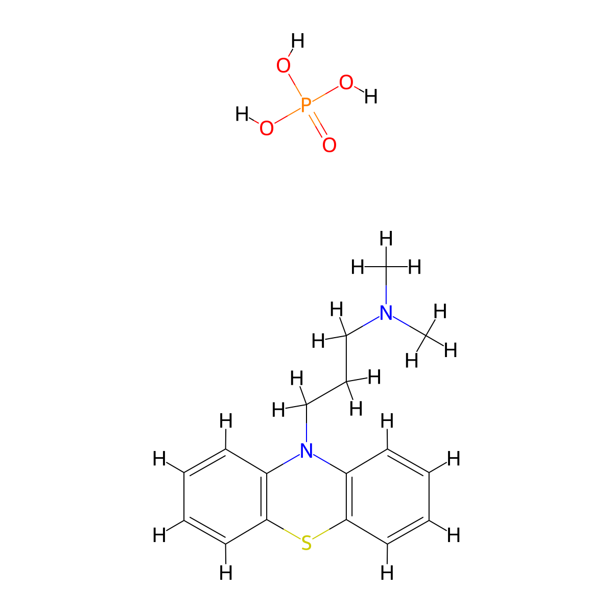 10H-Phenothiazine-10-propanamine, N,N-dimethyl-, phosphate (1:1) molecular structure, CAS 15421-37-1