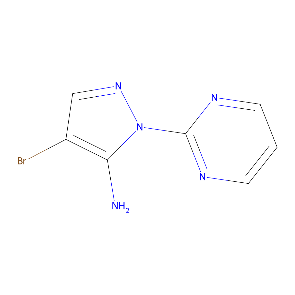 4-bromo-1-(pyrimidin-2-yl)-1H-pyrazol-5-amine molecular structure, CAS 1542113-05-2