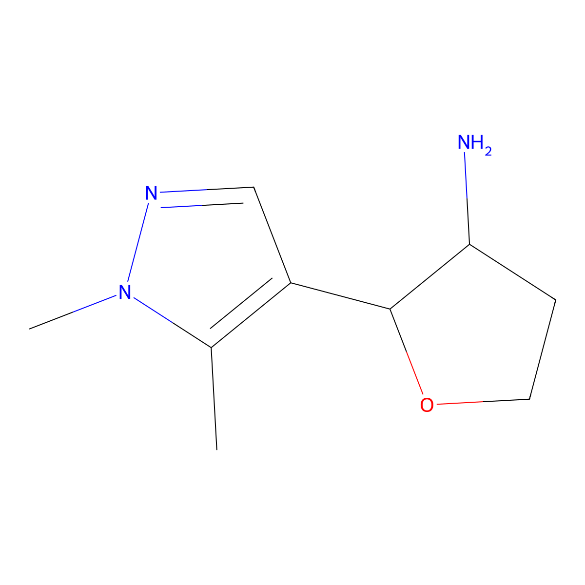 2-(1,5-dimethyl-1H-pyrazol-4-yl)oxolan-3-amine molecular structure, CAS 1542116-43-7
