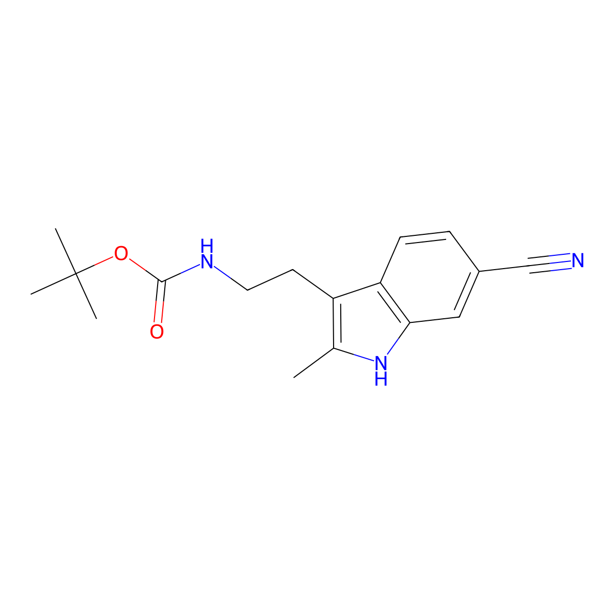tert-butyl N-[2-(6-cyano-2-methyl-1H-indol-3-yl)ethyl]carbamate molecular structure, CAS 1542255-53-7