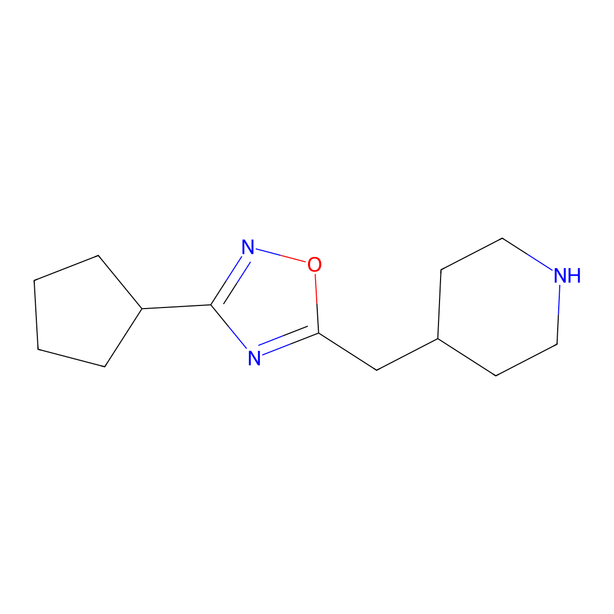 3-Cyclopentyl-5-(piperidin-4-ylmethyl)-1,2,4-oxadiazole molecular structure, CAS 1542390-42-0