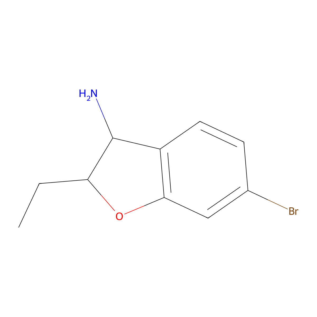 6-Bromo-2-ethyl-2,3-dihydro-1-benzofuran-3-amine molecular structure, CAS 1542422-72-9