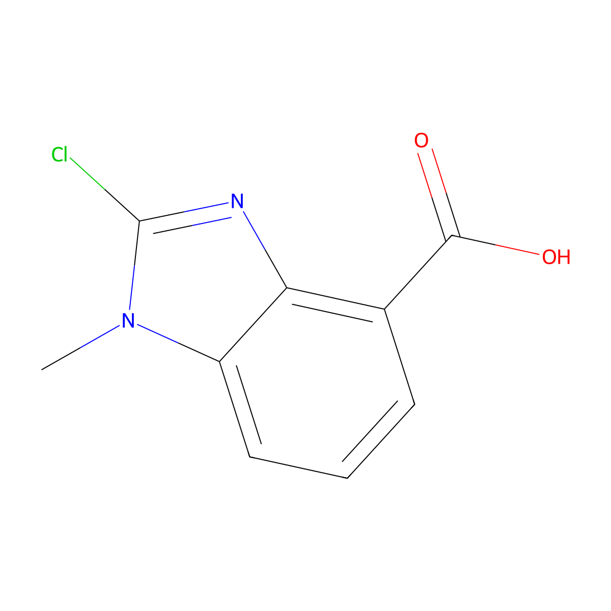2-chloro-1-methyl-1H-1,3-benzodiazole-4-carboxylic acid molecular structure, CAS 1542429-73-1