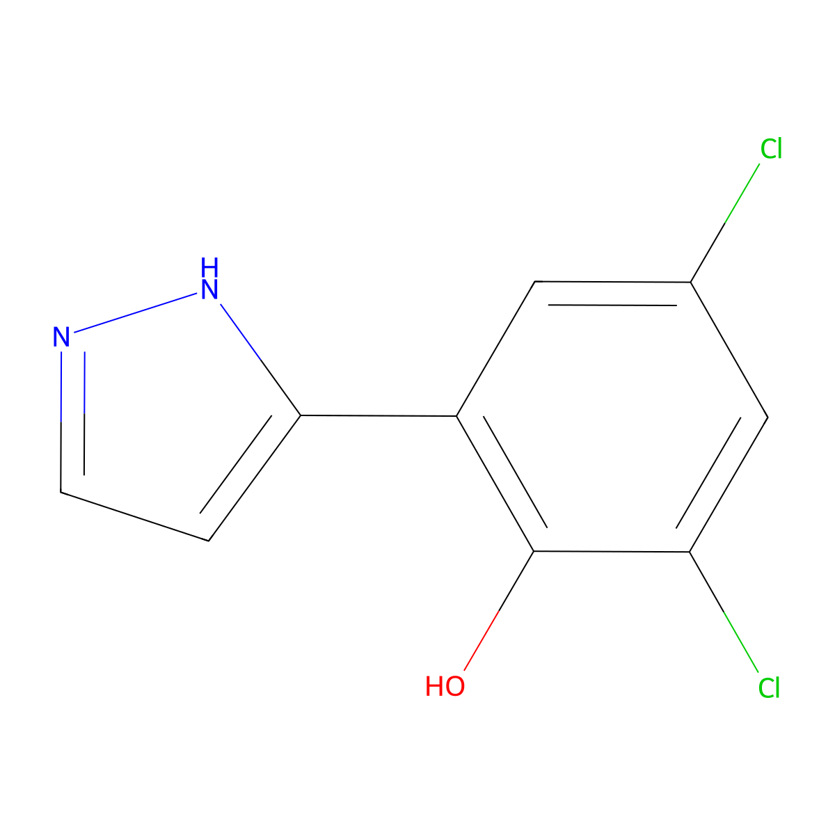 2,4-dichloro-6-(1H-pyrazol-5-yl)phenol molecular structure, CAS 154258-62-5