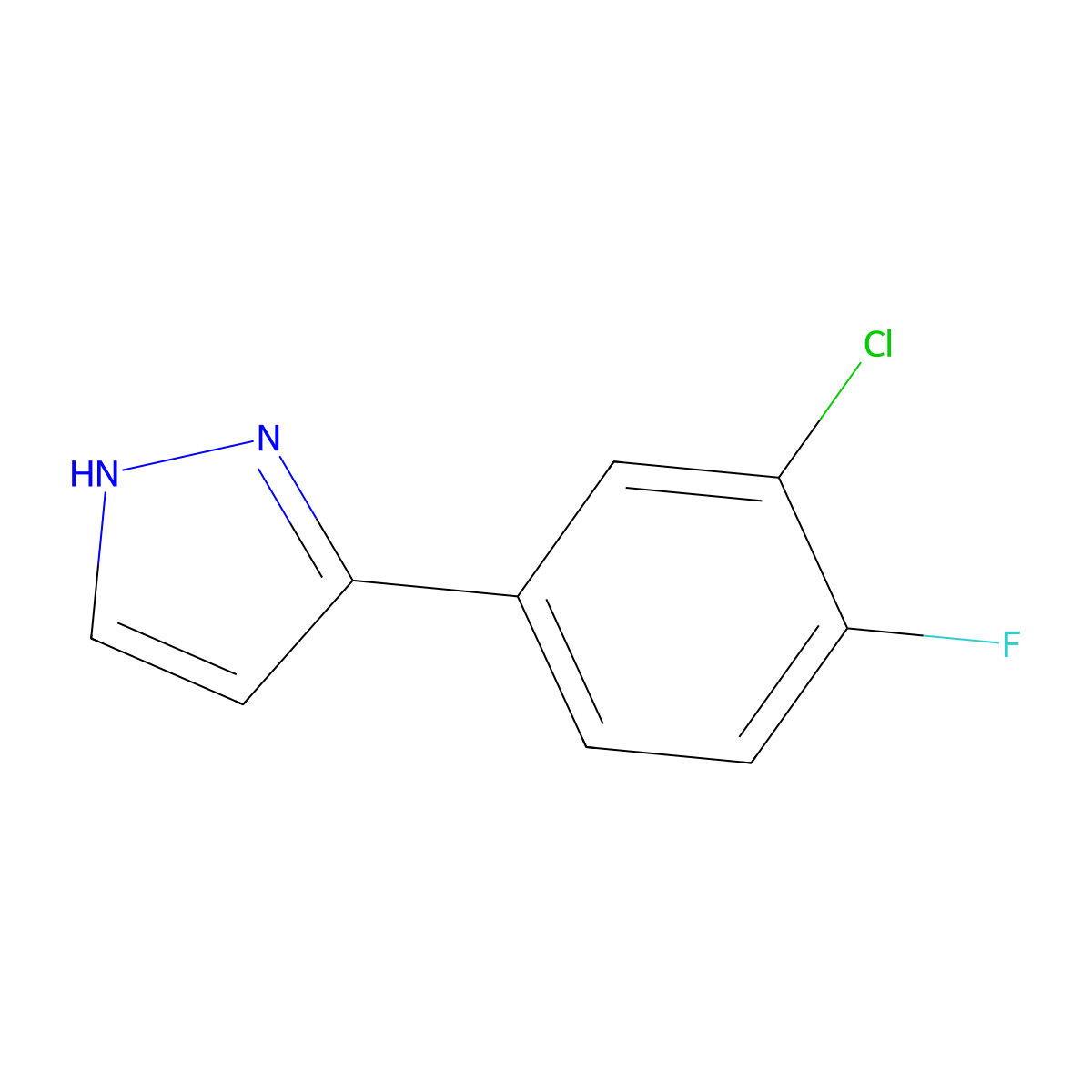 5-(3-chloro-4-fluorophenyl)-1H-pyrazole molecular structure, CAS 154258-78-3
