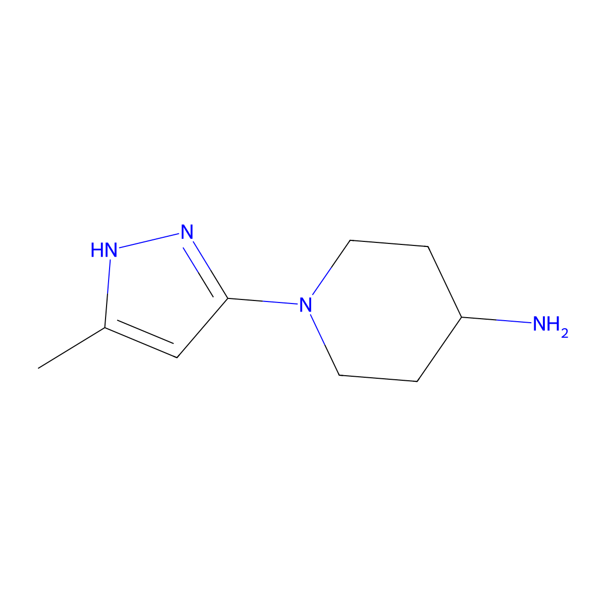 1-(3-methyl-1H-pyrazol-5-yl)piperidin-4-amine molecular structure, CAS 1542668-25-6