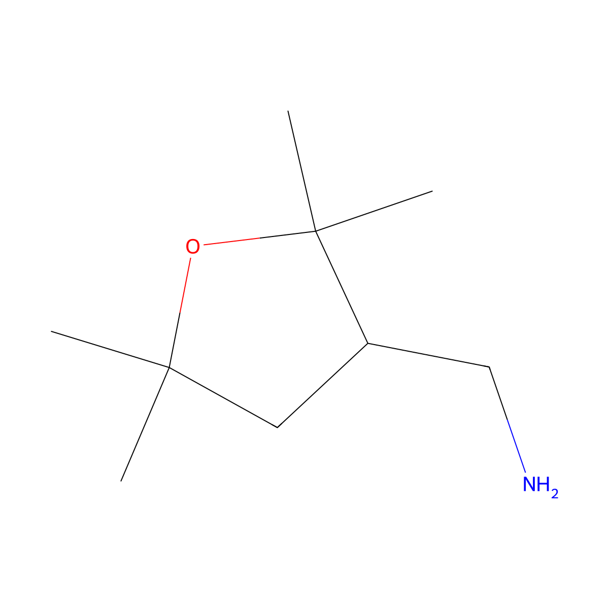 (2,2,5,5-Tetramethyloxolan-3-yl)methanamine molecular structure, CAS 1542697-90-4