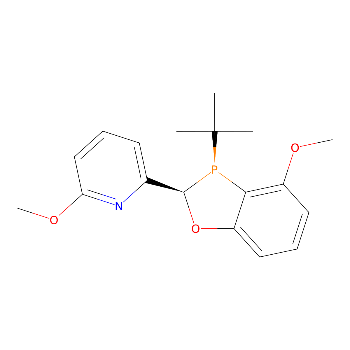 2-((2R,3R)-3-(tert-butyl)-4-methoxy-2,3-dihydrobenzo[d][1,3]oxaphosphol-2-yl)-6-methoxypyridine , (2R,3R)-MeO-BoQPhos molecular structure, CAS 1542796-16-6