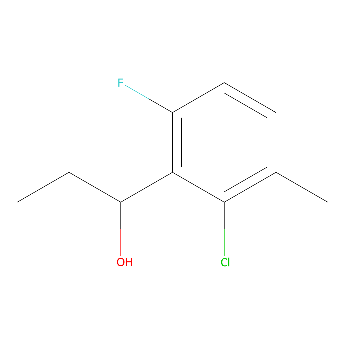 1-(2-Chloro-6-fluoro-3-methylphenyl)-2-methylpropan-1-ol molecular structure, CAS 1542894-84-7