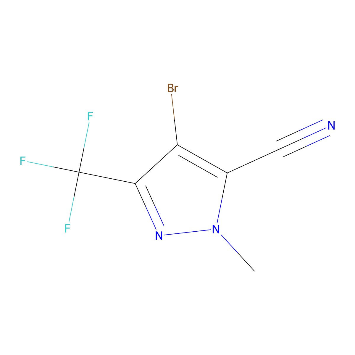 4-bromo-1-methyl-3-(trifluoromethyl)-1H-pyrazole-5-carbonitrile molecular structure, CAS 1542913-60-9