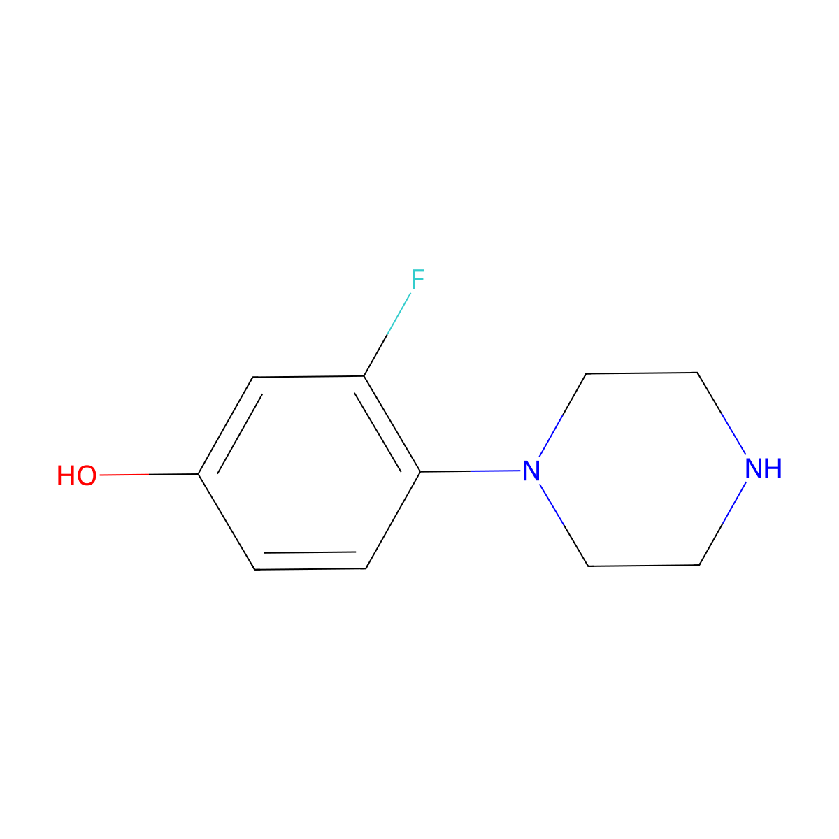 3-Fluoro-4-(piperazin-1-yl)phenol molecular structure, CAS 1543004-30-3
