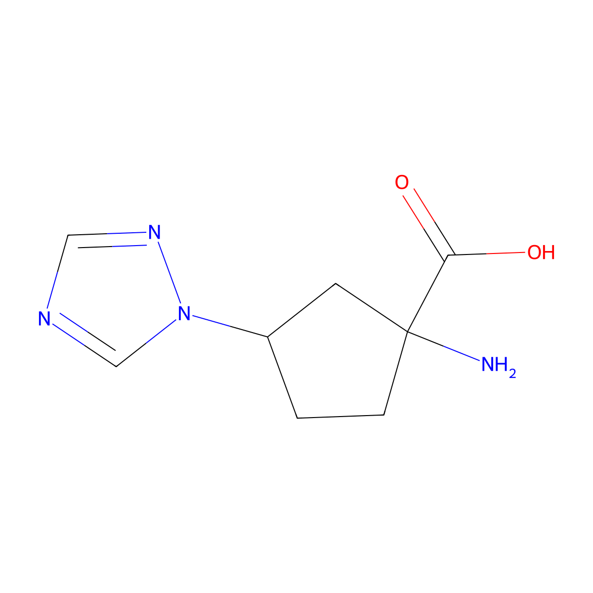 1-amino-3-(1H-1,2,4-triazol-1-yl)cyclopentane-1-carboxylic acid molecular structure, CAS 1543017-44-2
