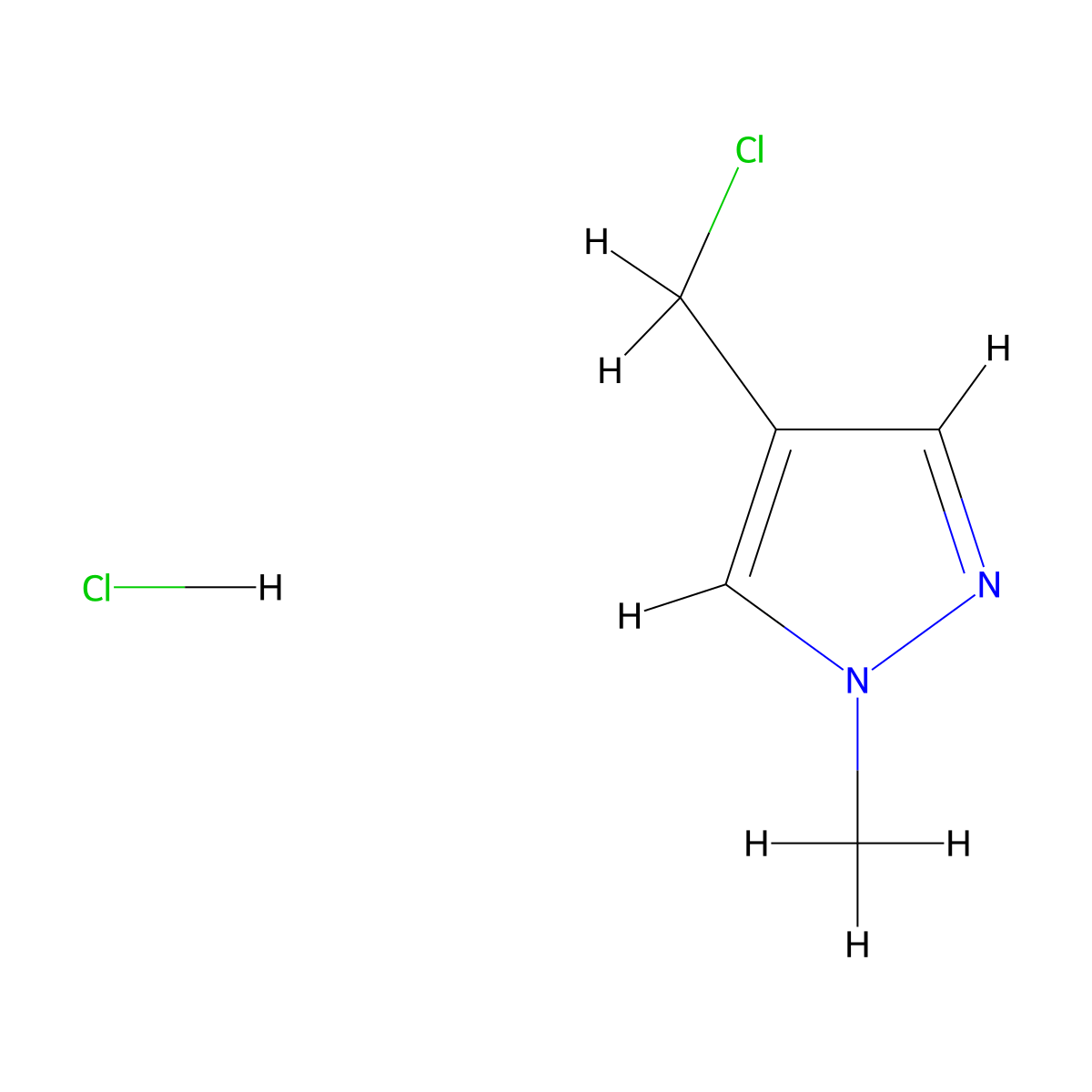 4-(chloromethyl)-1-methyl-1H-pyrazole hydrochloride molecular structure, CAS 154312-86-4