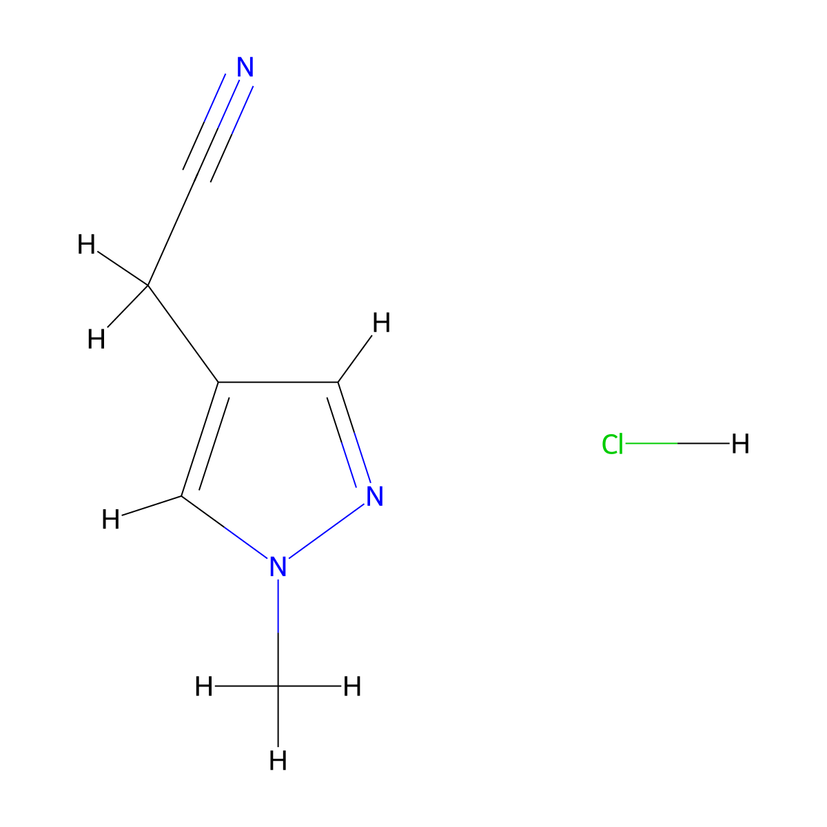 2-(1-methyl-1H-pyrazol-4-yl)acetonitrile hydrochloride molecular structure, CAS 154312-87-5