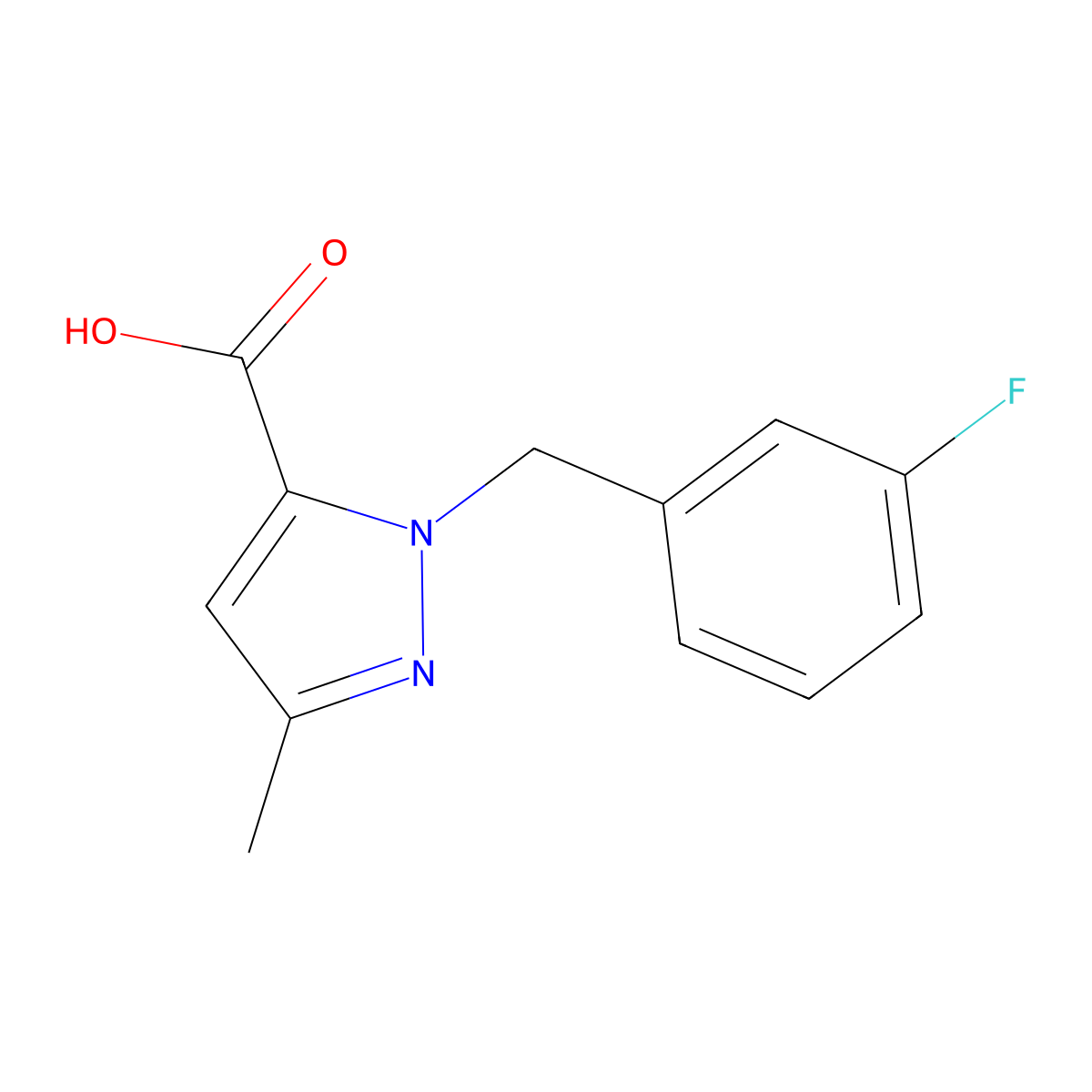 1-(3-Fluorobenzyl)-3-methyl-1H-pyrazole-5-carboxylic acid molecular structure, CAS 1543135-42-7