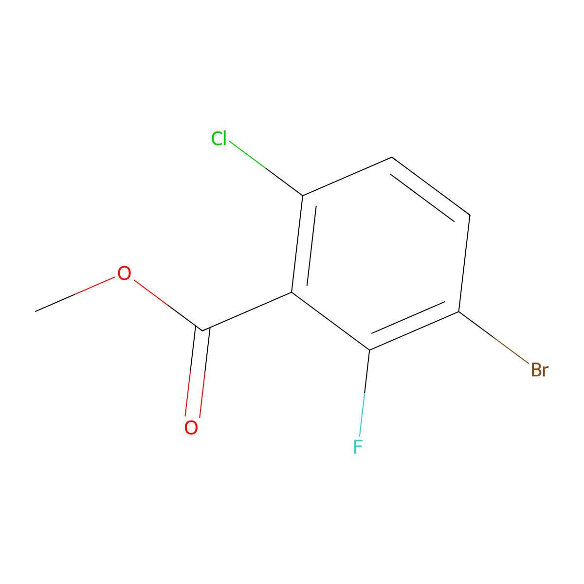 Methyl 3-bromo-6-chloro-2-fluorobenzoate molecular structure, CAS 1543224-54-9