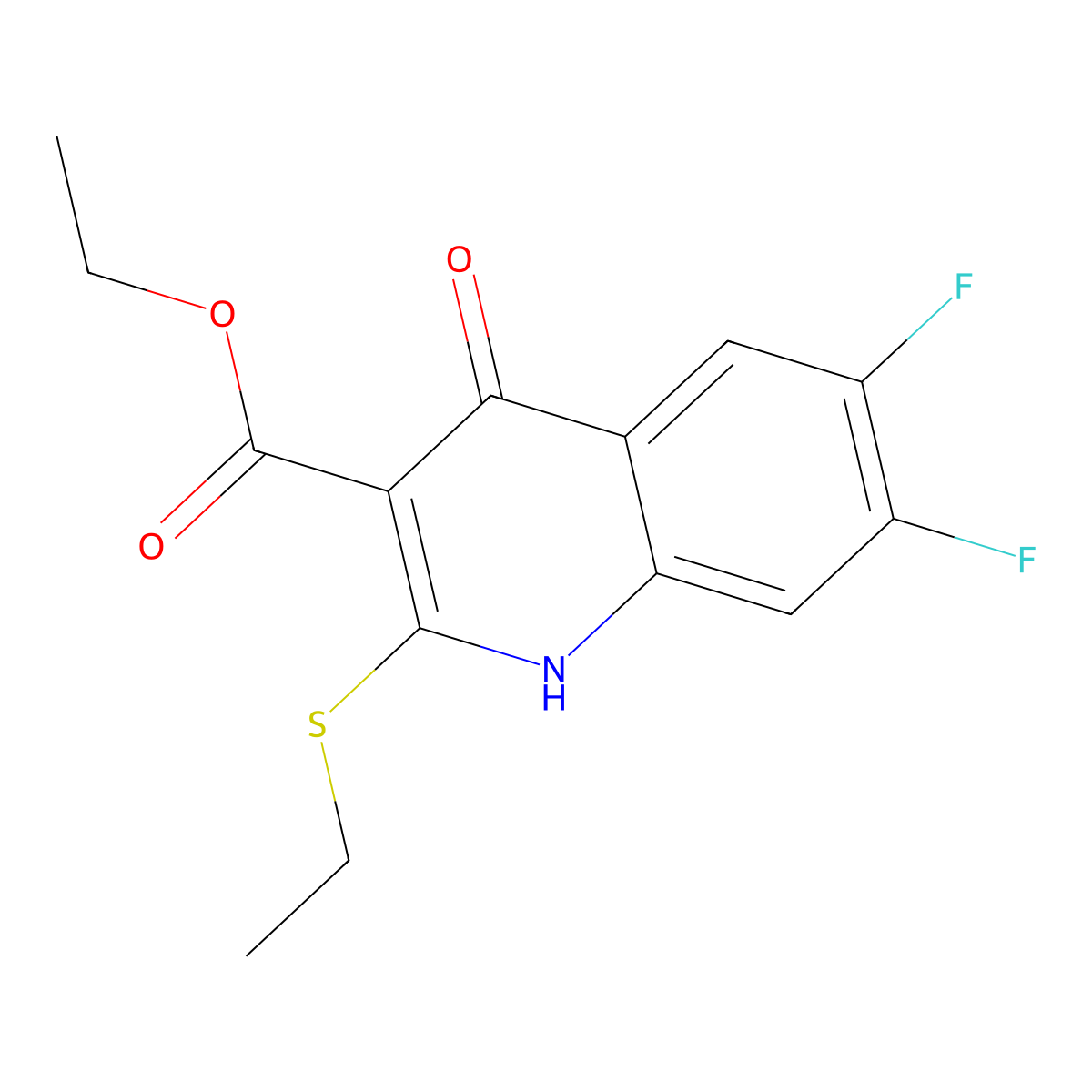 Ethyl 2-(ethylthio)-6,7-difluoro-4-hydroxyquinoline-3-carboxylate molecular structure, CAS 154330-67-3