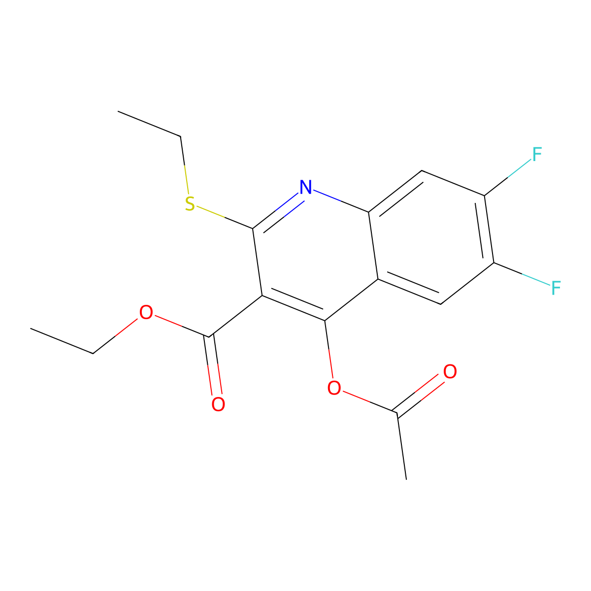 Ethyl 4-acetoxy-2-(ethylthio)-6,7-difluoroquinoline-3-carboxylate molecular structure, CAS 154330-68-4