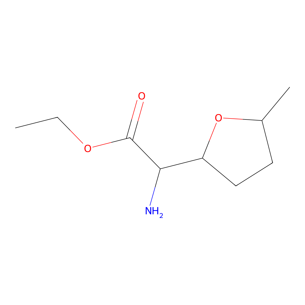 Ethyl 2-amino-2-(5-methyloxolan-2-yl)acetate molecular structure, CAS 1543369-92-1