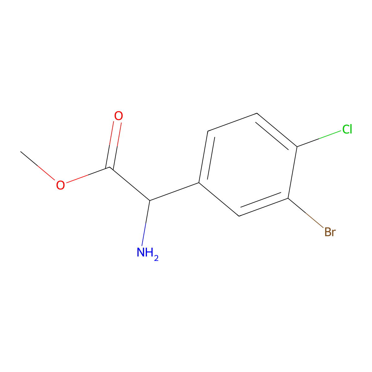 Methyl 2-amino-2-(3-bromo-4-chlorophenyl)acetate molecular structure, CAS 1543439-93-5