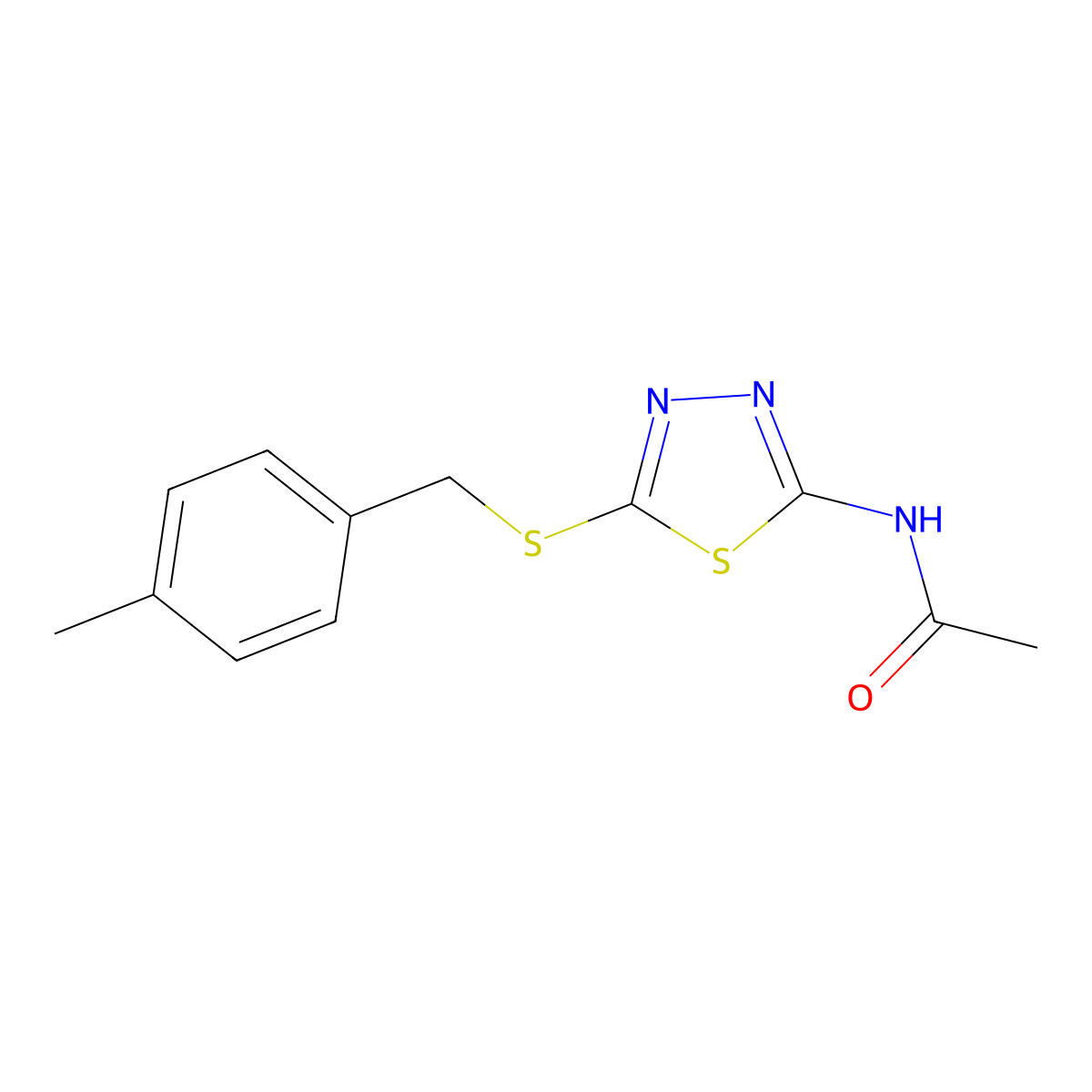 N-(5-((4-methylbenzyl)thio)-1,3,4-thiadiazol-2-yl)acetamide molecular structure, CAS 154347-54-3