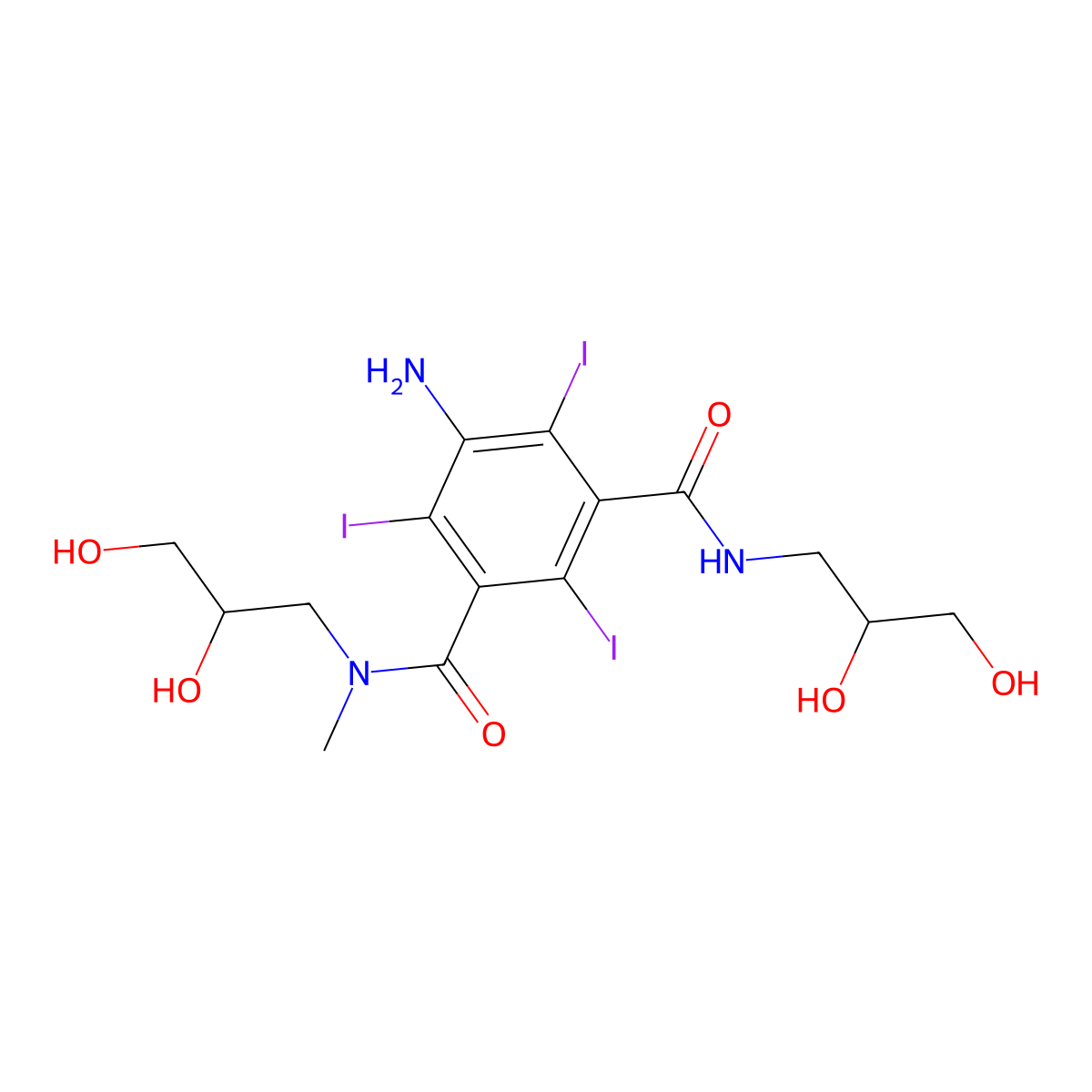 5-Amino-N1,N3-bis(2,3-dihydroxypropyl)-2,4,6-triiodo-N1-methyl-1,3-benzenedicarboxamide molecular structure, CAS 154361-51-0