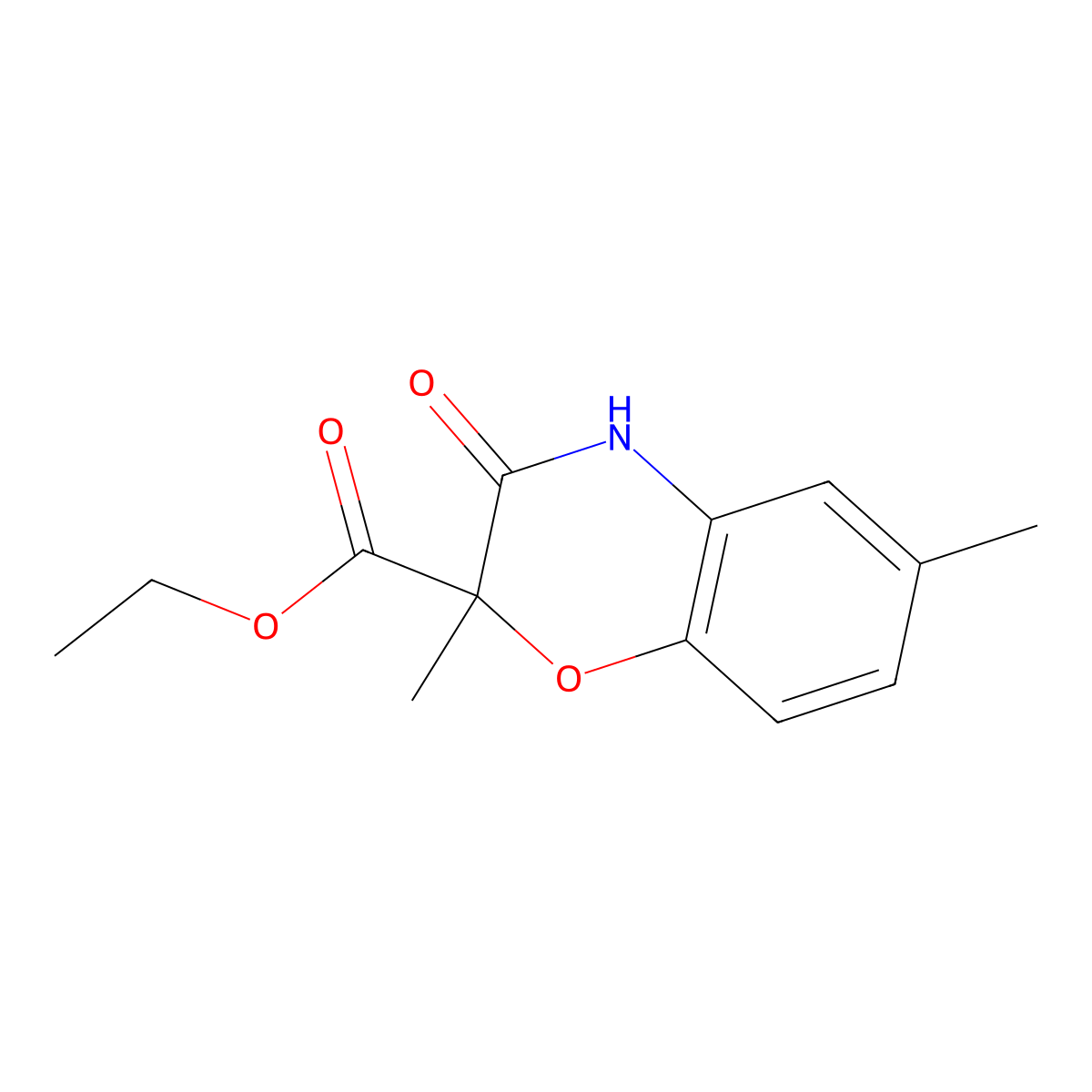 Ethyl 3,4-dihydro-2,6-dimethyl-3-oxo-2H-1,4-benzoxazine-2-carboxylate molecular structure, CAS 154365-34-1