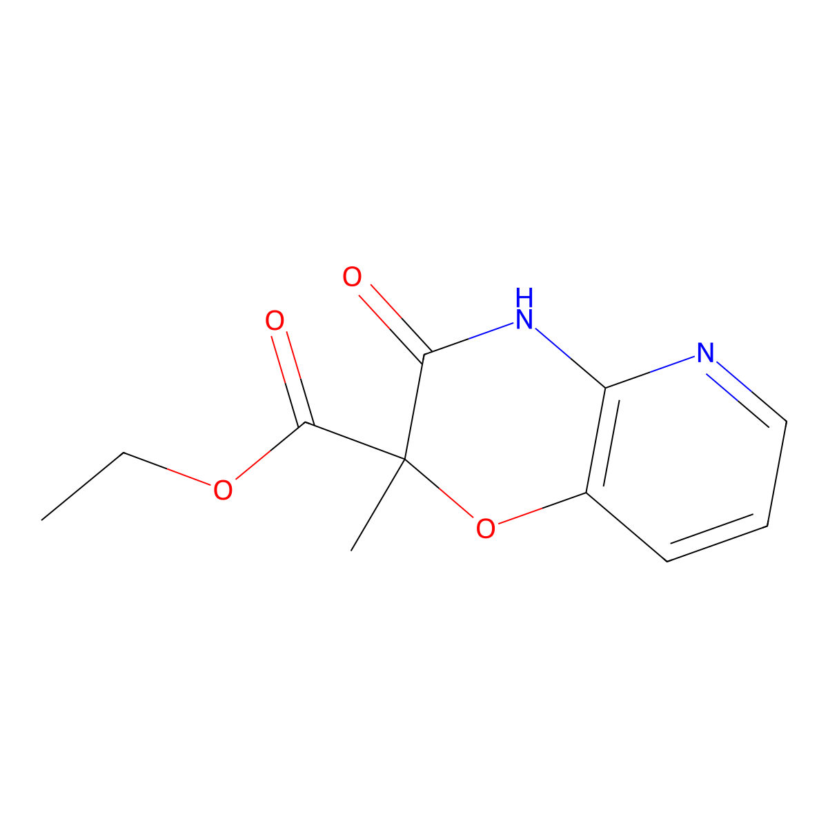 Ethyl 3,4-dihydro-2-methyl-3-oxo-2H-pyrido(3,2-b)-1,4-oxazine-2-carboxylate molecular structure, CAS 154365-38-5