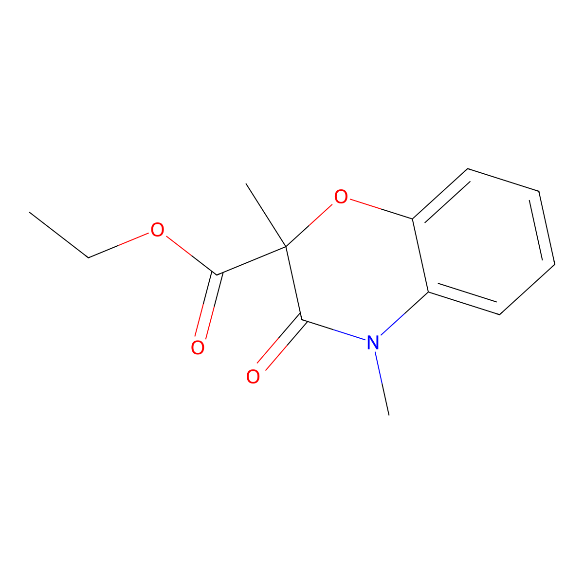 Ethyl 3,4-dihydro-2,4-dimethyl-3-oxo-2H-1,4-benzoxazine-2-carboxylate molecular structure, CAS 154365-39-6