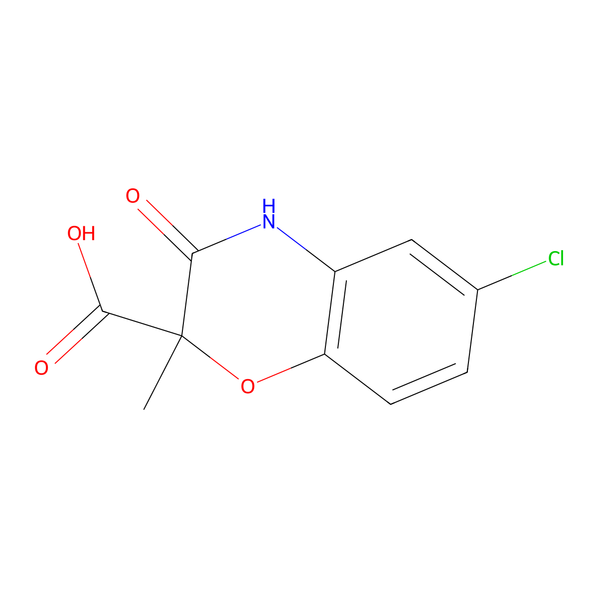 6-Chloro-3,4-dihydro-2-methyl-3-oxo-2H-1,4-benzoxazine-2-carboxylic acid molecular structure, CAS 154365-42-1