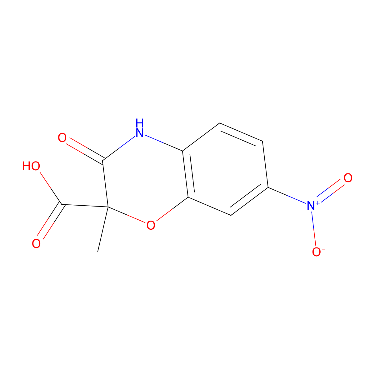 2-Methyl-7-nitro-3-oxo-3,4-dihydro-2H-1,4-benzoxazine-2-carboxylic acid molecular structure, CAS 154365-43-2
