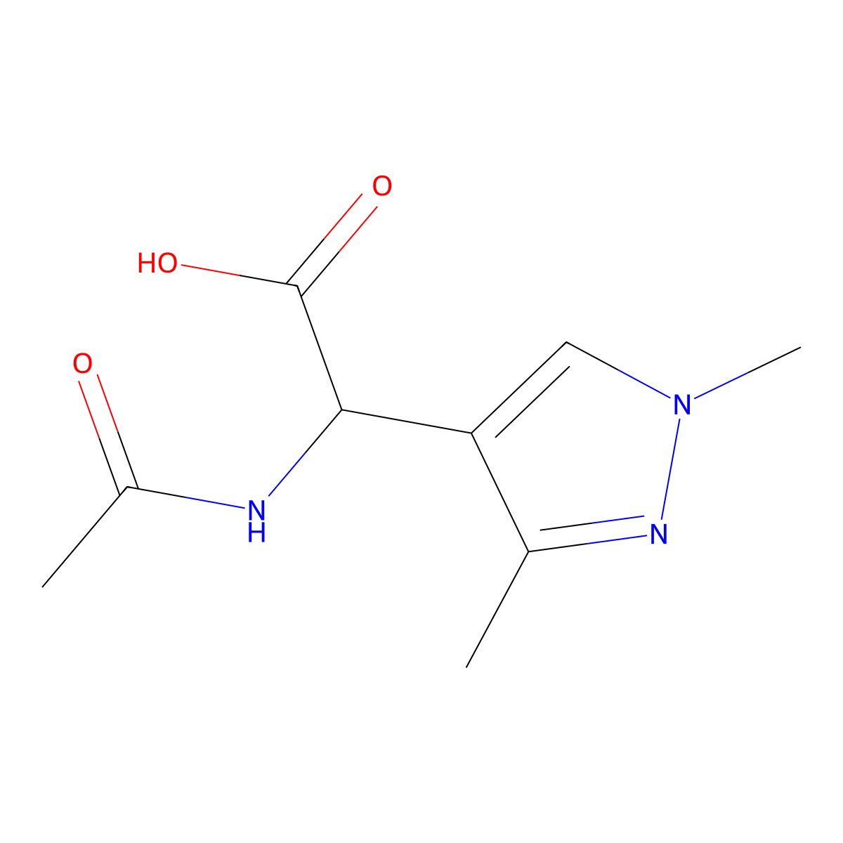 2-(1,3-dimethyl-1H-pyrazol-4-yl)-2-acetamidoacetic acid molecular structure, CAS 1543655-25-9