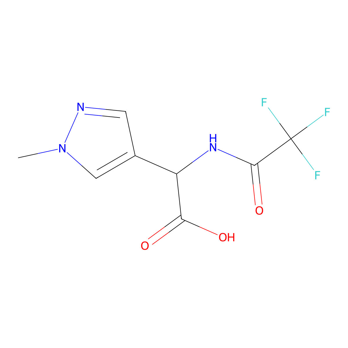 2-(1-methyl-1H-pyrazol-4-yl)-2-(trifluoroacetamido)acetic acid molecular structure, CAS 1543718-52-0