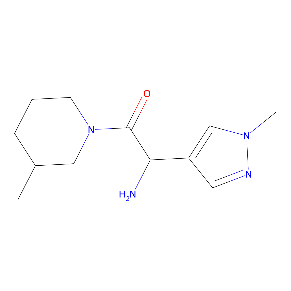 2-amino-2-(1-methyl-1H-pyrazol-4-yl)-1-(3-methylpiperidin-1-yl)ethan-1-one molecular structure, CAS 1543719-76-1