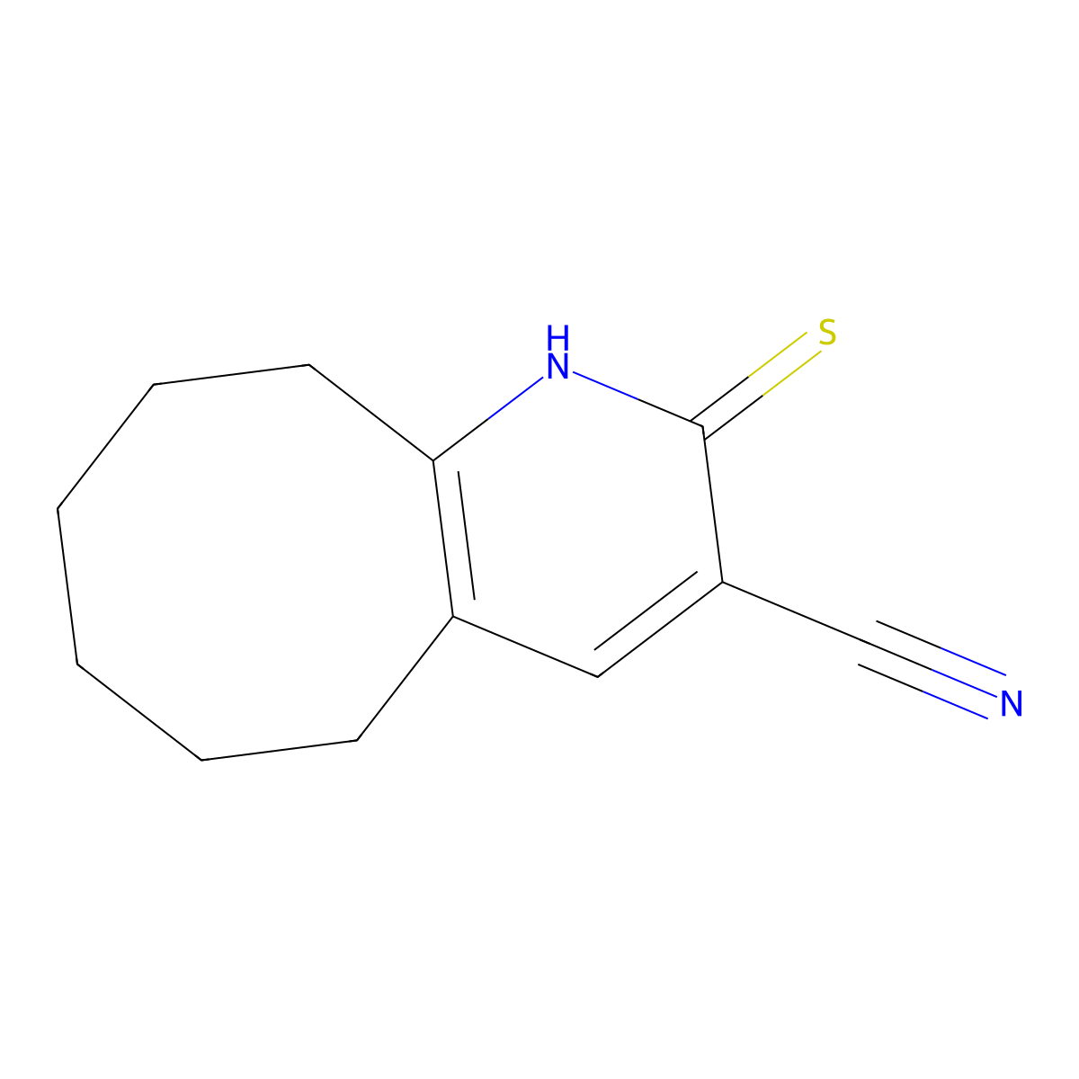 2-Thioxo-1,2,5,6,7,8,9,10-octahydrocycloocta[b]pyridine-3-carbonitrile molecular structure, CAS 154384-02-8