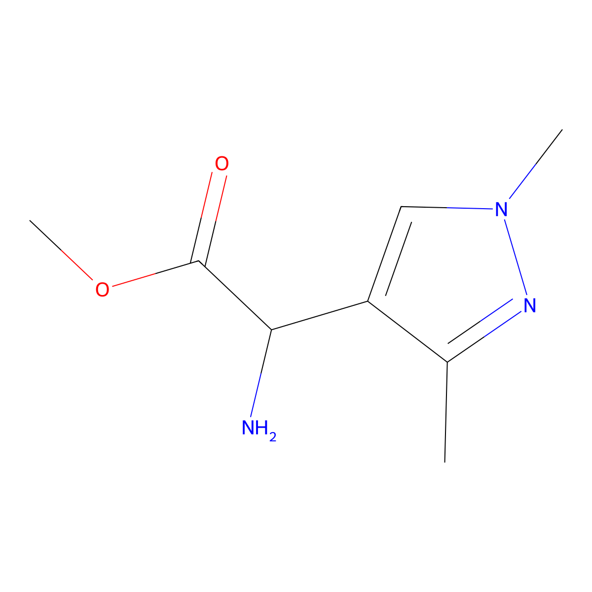 methyl 2-amino-2-(1,3-dimethyl-1H-pyrazol-4-yl)acetate molecular structure, CAS 1543843-01-1