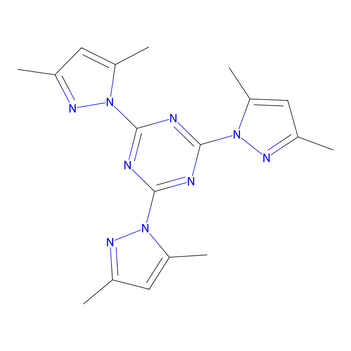 2,4,6-Tris(3,5-dimethylpyrazol-1-yl)-1,3,5-triazine molecular structure, CAS 154403-27-7