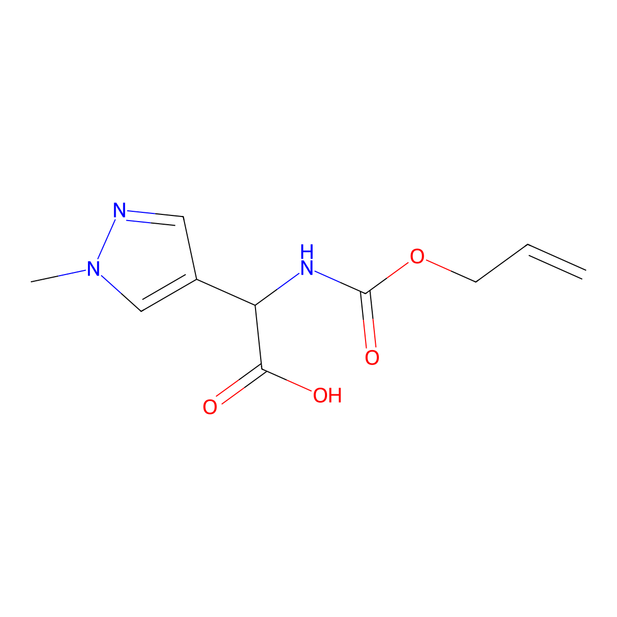 2-(1-methyl-1H-pyrazol-4-yl)-2-{[(prop-2-en-1-yloxy)carbonyl]amino}acetic acid molecular structure, CAS 1544032-36-1