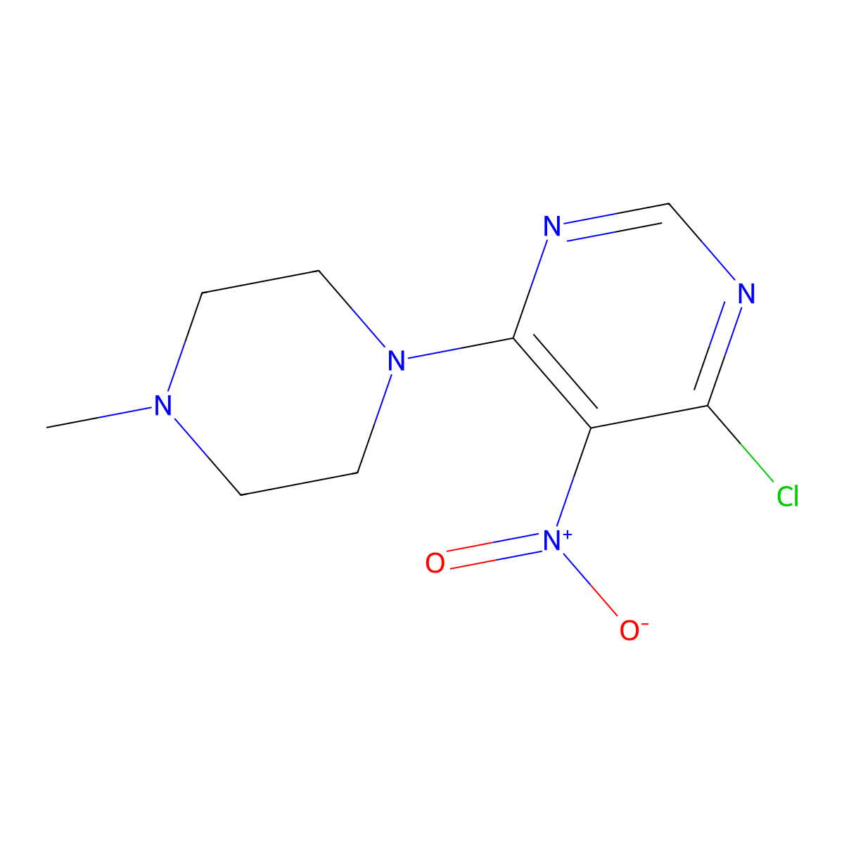 4-Chloro-6-(4-methylpiperazin-1-yl)-5-nitropyrimidine molecular structure, CAS 154418-73-2
