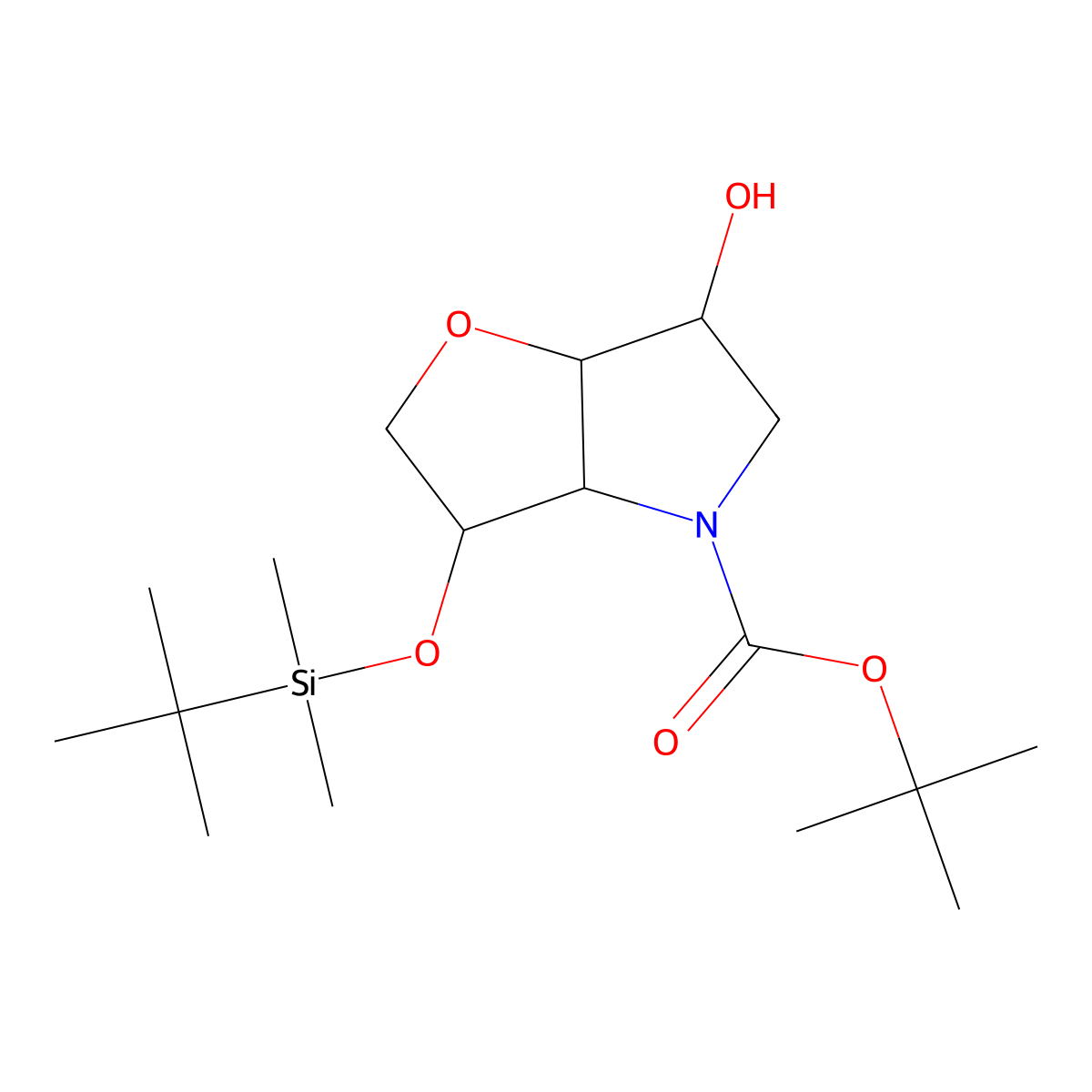 Tert-butyl 3-[tert-butyl(dimethyl)silyl]oxy-6-hydroxy-2,3,3a,5,6,6a-hexahydrofuro[3,2-b]pyrrole-4-carboxylate molecular structure, CAS 1544206-88-3