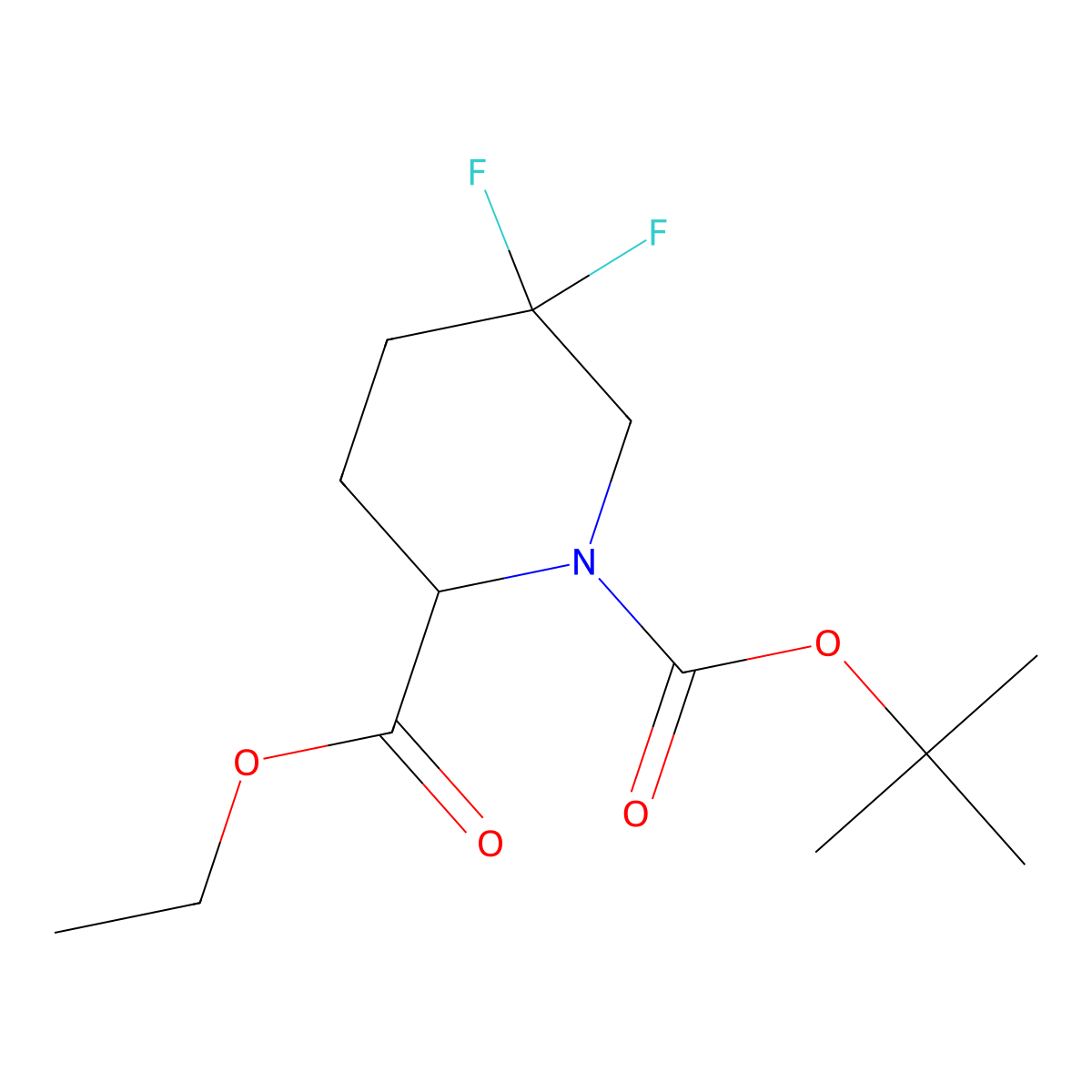 1-tert-Butyl 2-ethyl 5,5-difluoropiperidine-1,2-dicarboxylate molecular structure, CAS 1544206-96-3