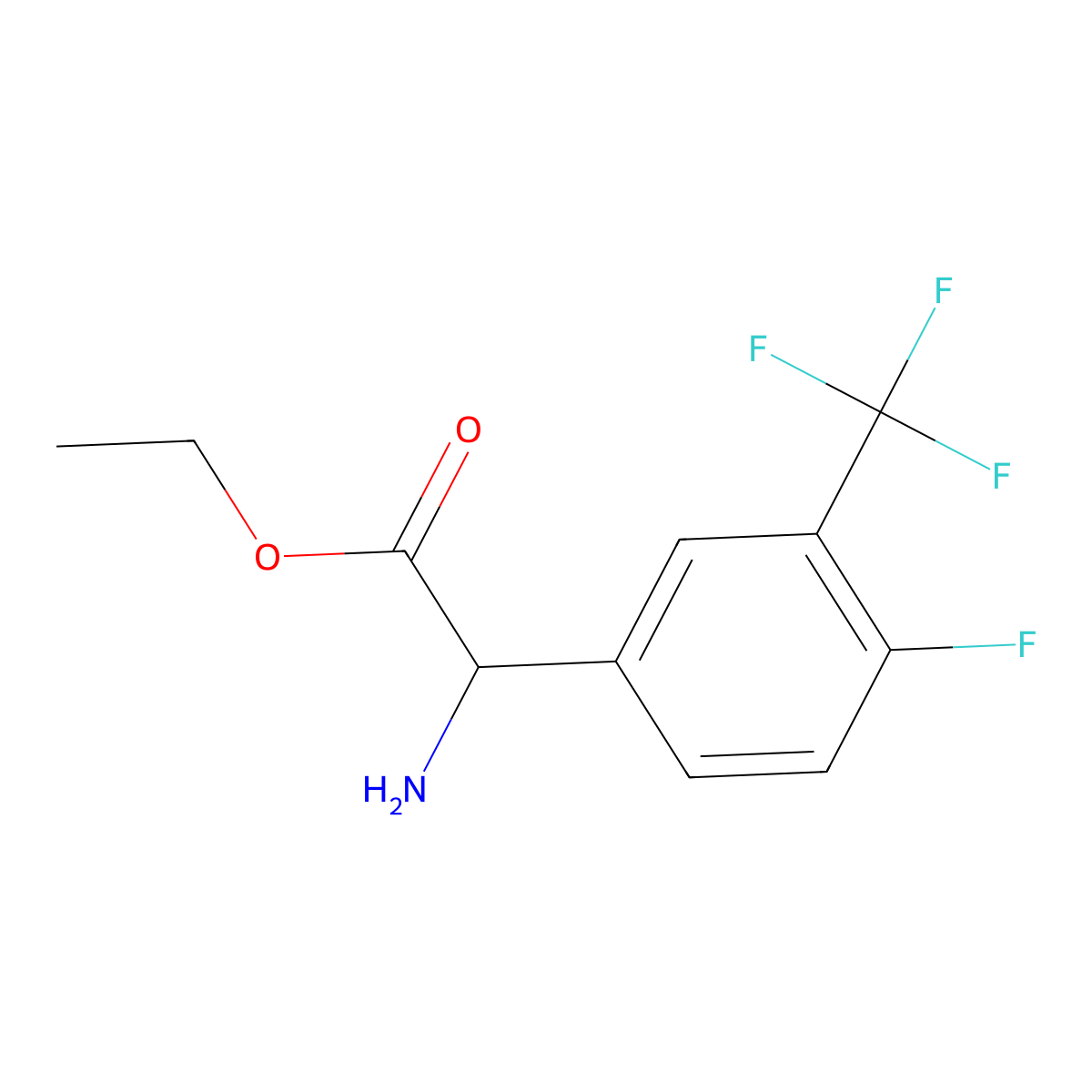 Ethyl 2-amino-2-[4-fluoro-3-(trifluoromethyl)phenyl]acetate molecular structure, CAS 1544384-94-2