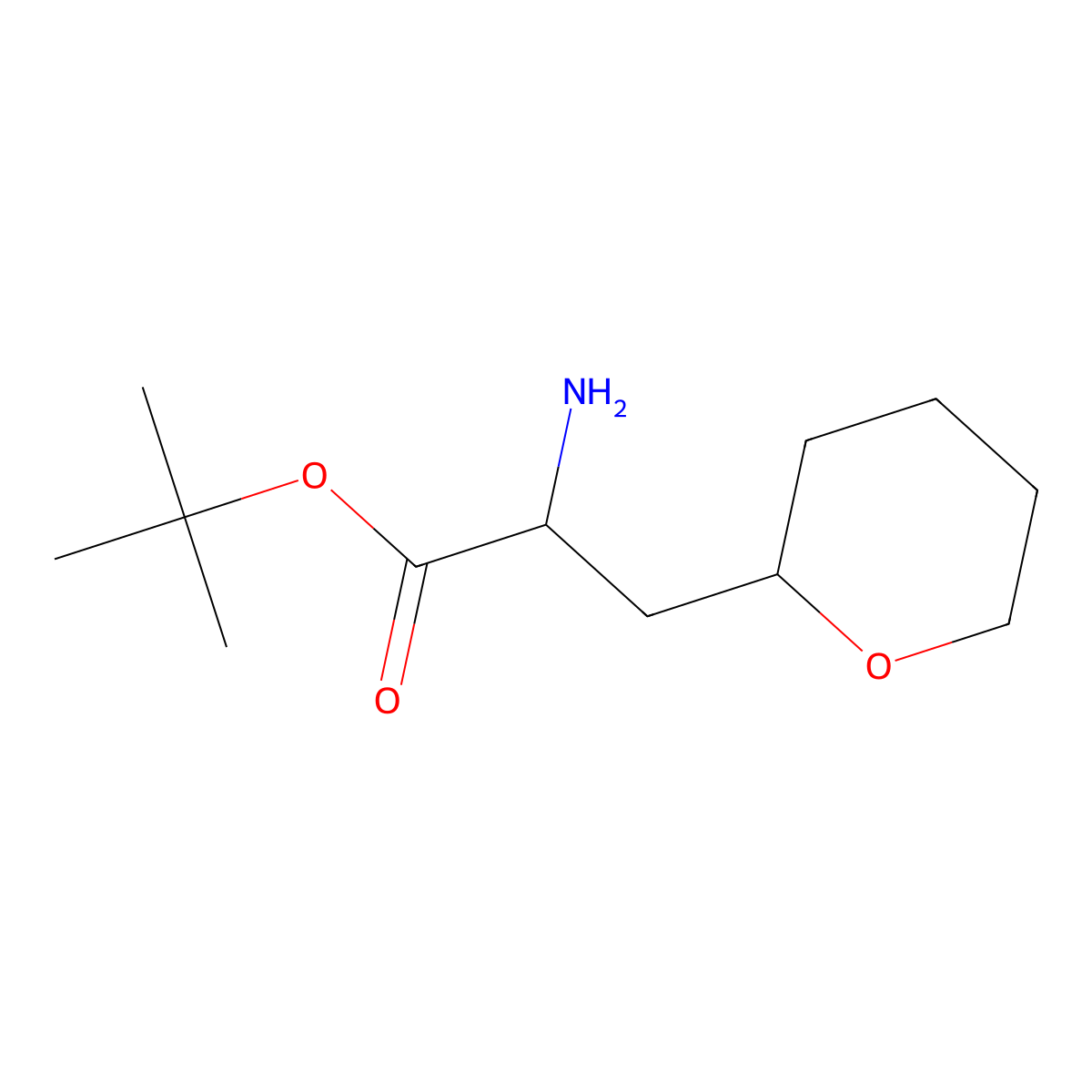 Tert-butyl 2-amino-3-(oxan-2-yl)propanoate molecular structure, CAS 1544431-16-4