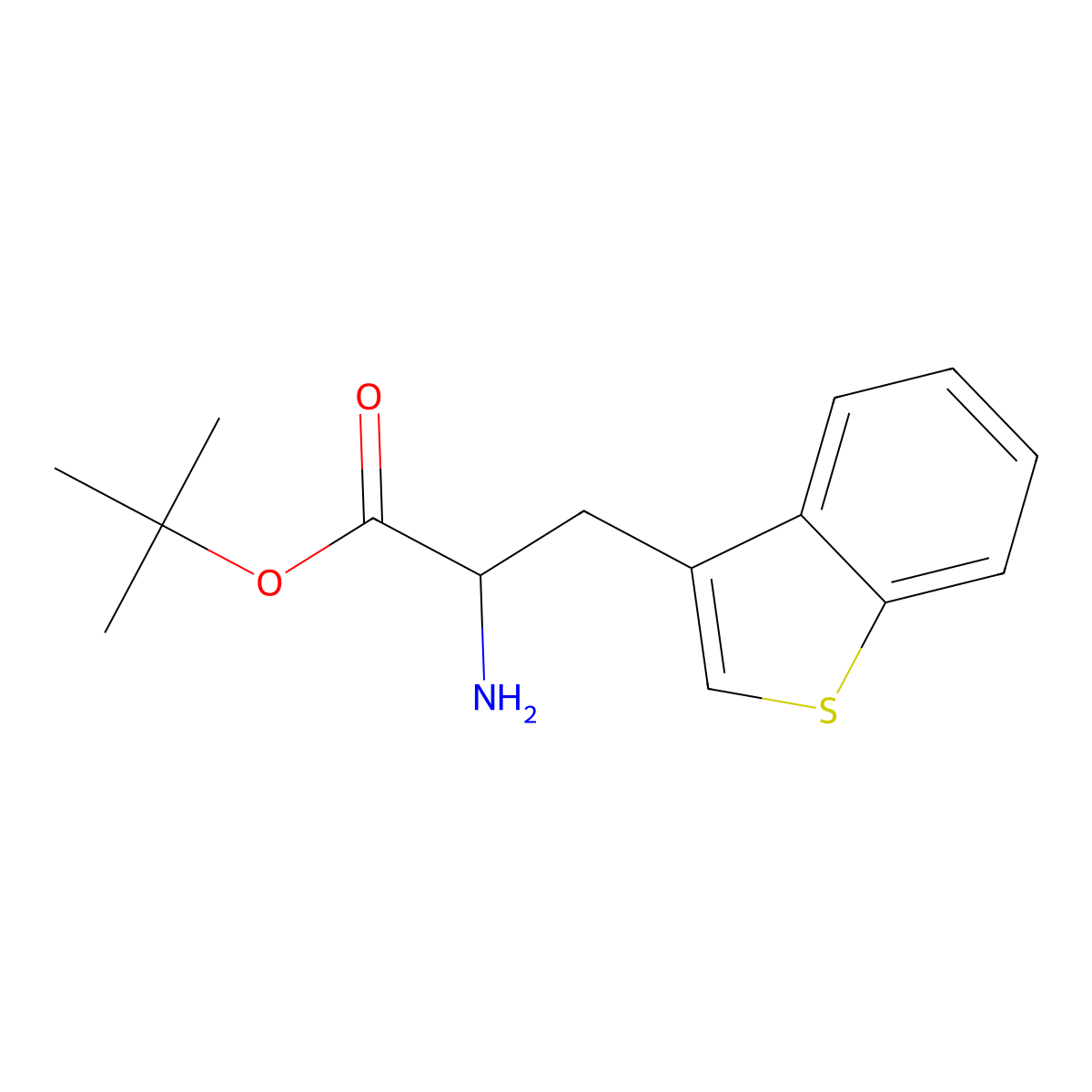 Tert-butyl 2-amino-3-(1-benzothiophen-3-yl)propanoate molecular structure, CAS 1544431-31-3