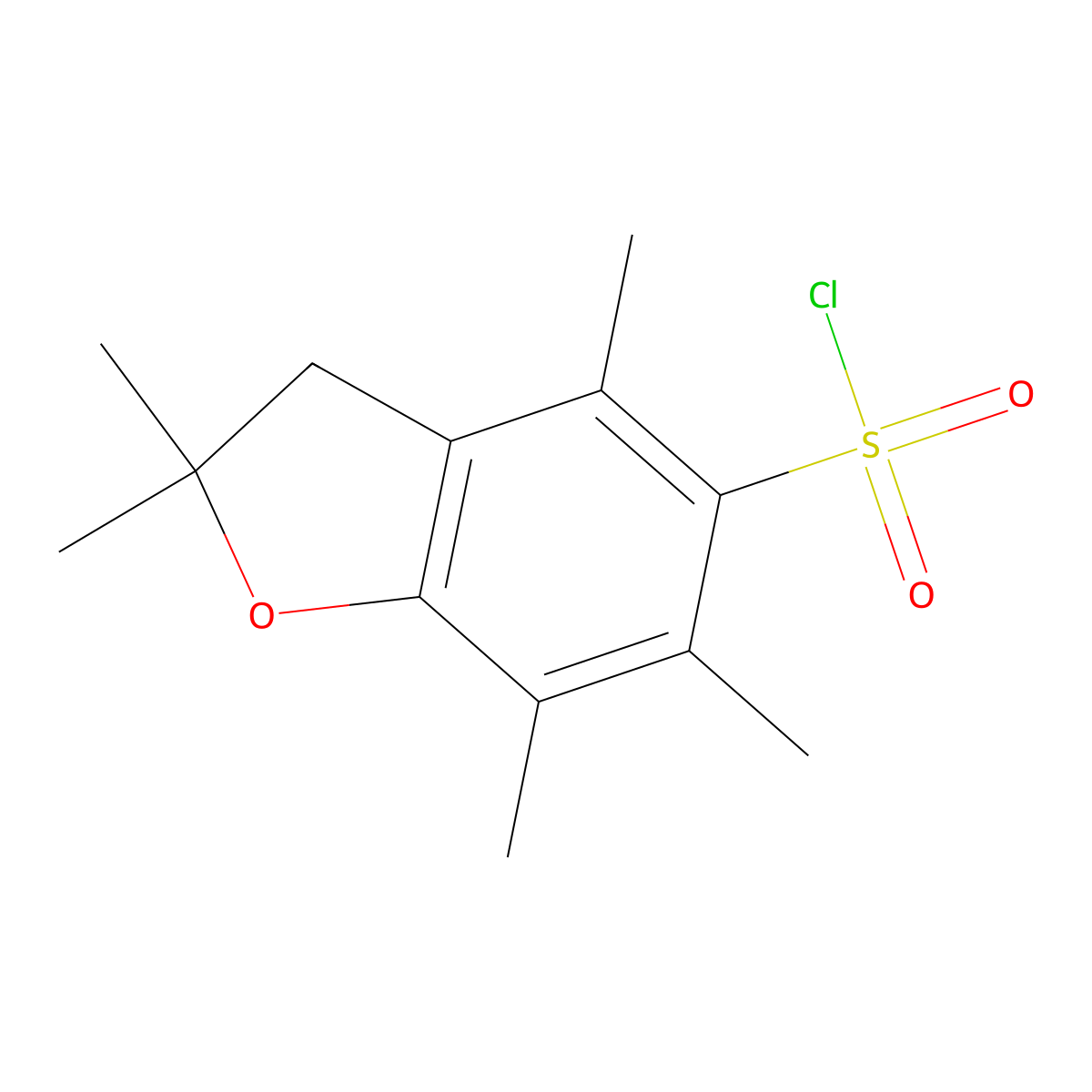 2,3-Dihydro-2,2,4,6,7-pentamethyl-5-benzofuransulfonyl chloride molecular structure, CAS 154445-78-0